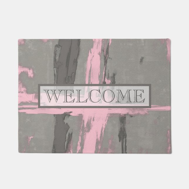 Paillasson Accueil Abstrait rose gris (Devant)