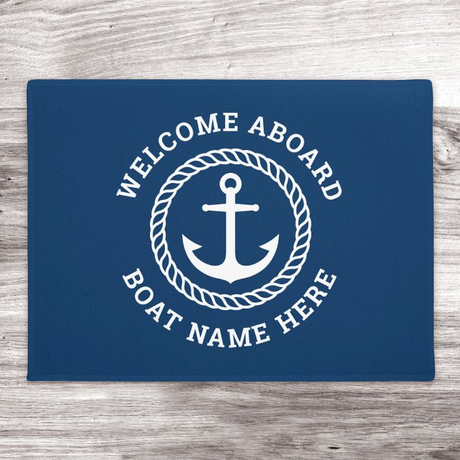 Paillasson Accueil bleu foncé à bord du nom du bateau personn (Créateur téléchargé)