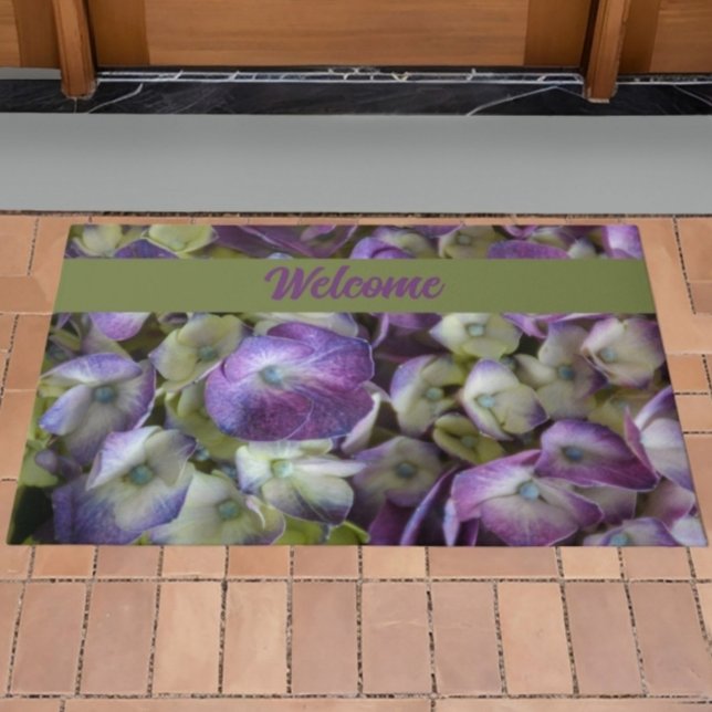 Paillasson Accueil botanique de l'Hydrangée violette et crème (Créateur téléchargé)