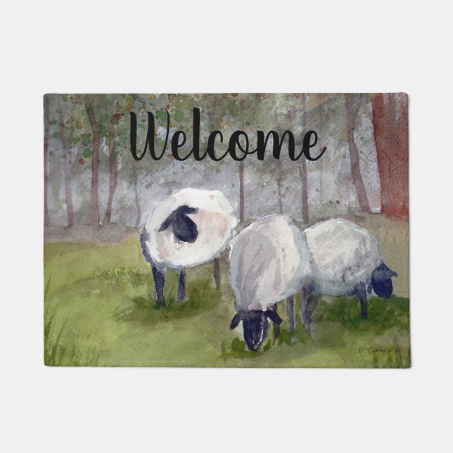 Paillasson Accueil des moutons d'aquarelle (Devant)