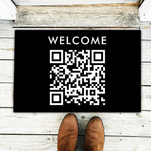 Paillasson Accueil du code QR   Black Minimaliste Simple Scan