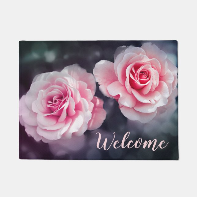 Paillasson Accueil floral de photo de roses roses féminins (Devant)