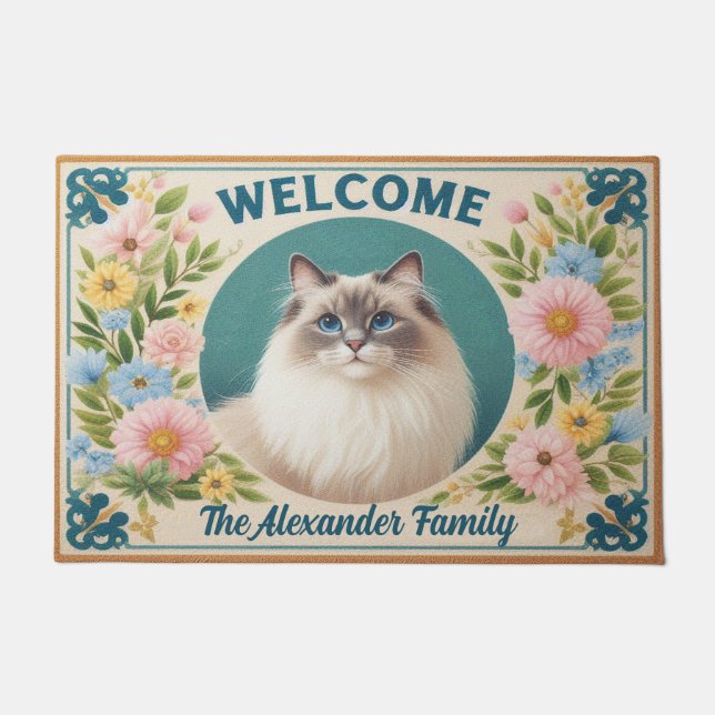 Paillasson Accueil floral personnalisé Ragdoll Cat Serenity (Devant)
