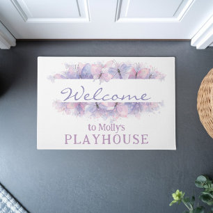 Paillasson Accueil maison de jeu personnalisée papillons pour
