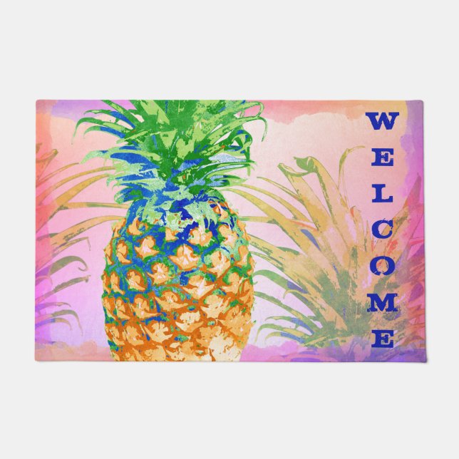 Paillasson Accueil rose ananas tropical (Devant)