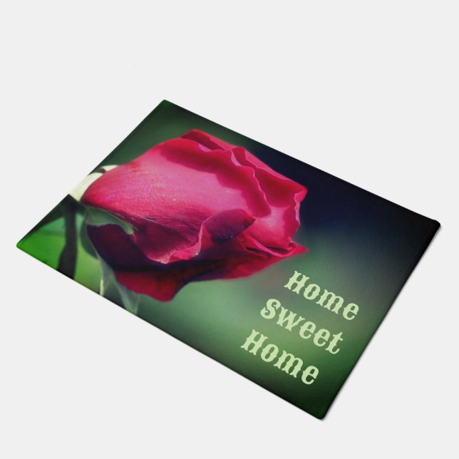 Paillasson Accueil Sweet Home Fleur Rosebud Rouge (Incliné)