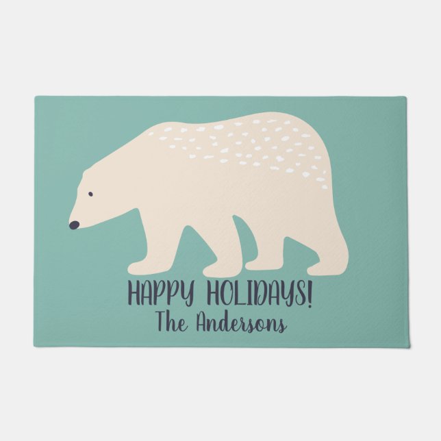 Paillasson Accueil turquoise de Noël d'ours blanc (Devant)