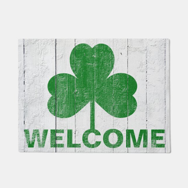 Paillasson Accueil vert rustique de shamrock de Shiplap (Devant)