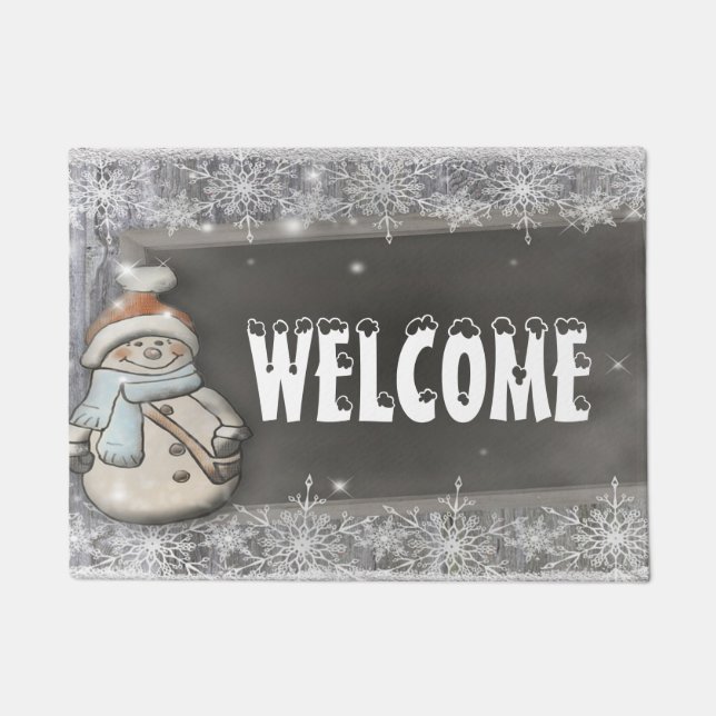 Paillasson Adorable bonhomme de neige, Snowflakes, Bienvenue (Devant)