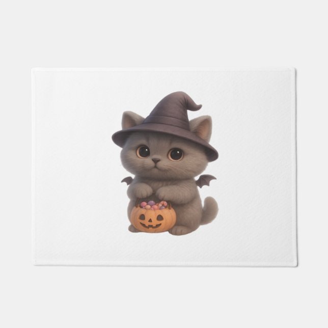 Paillasson Adorable Kitten en costume de sorcière Halloween a (Devant)