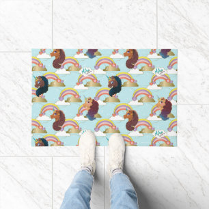 Paillasson Afro Unicorn Arc en ciel et Motif des Coeurs