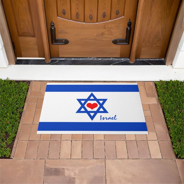 Paillasson Aimez Israël, le coeur rouge et les patriotes du d (De plein air)