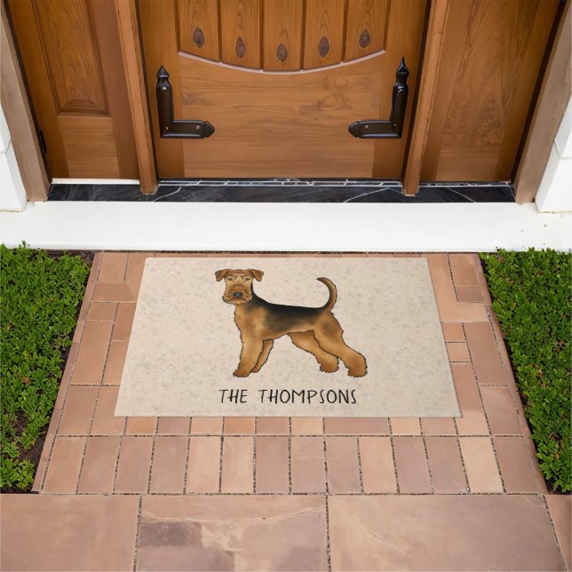 Paillasson Airedale Terrier Cute Dessin Chien Et Nom Beige (De plein air)