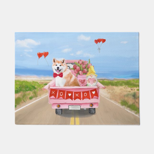 Paillasson Akita Chien Saint Valentin Coeurs de Camion (Devant)
