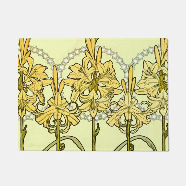 Paillasson Alfonse Mucha Art Nouveau Lily motif floral (Devant)