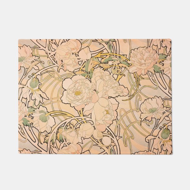 Paillasson Alfonse Mucha Art Nouveau Peonies (Devant)