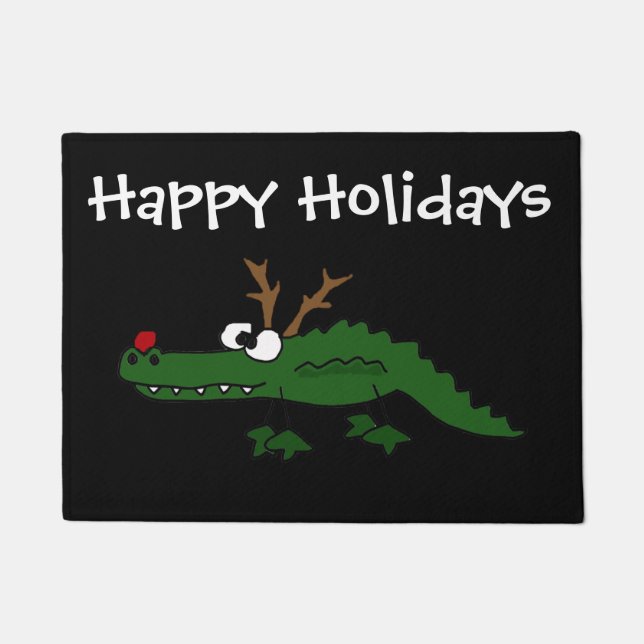 Paillasson Alligator drôle de Noël comme renne (Devant)