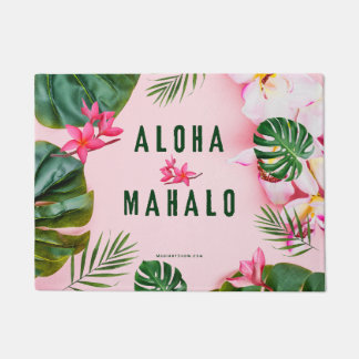 PAILLASSON ALOHA ET MAHALO - VERT ROSE - POUCE MAT