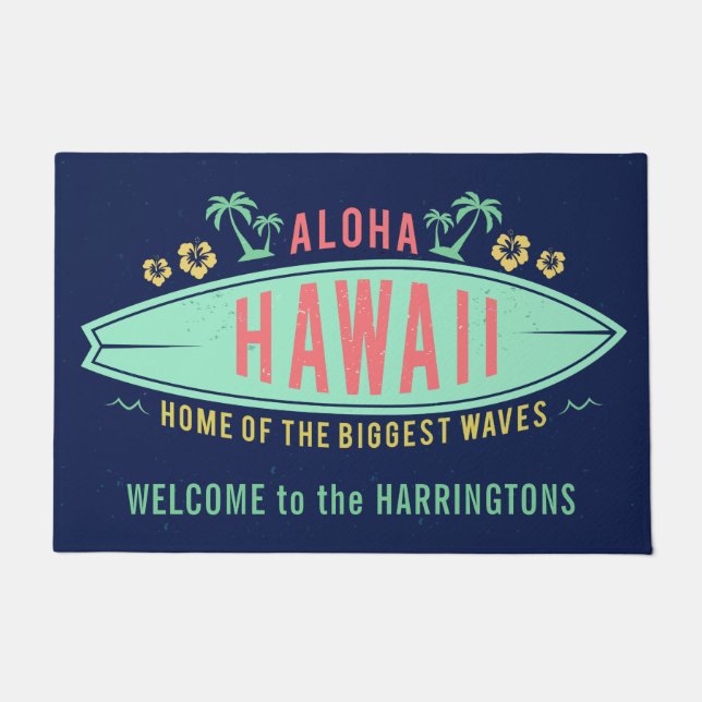 Paillasson Aloha Hawaiian Surfer nom personnalisé porte mat (Devant)