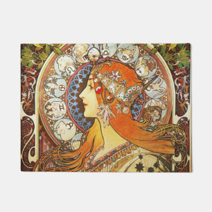 Paillasson Alphonse Mucha La Plume Zodiac Art Nouveau Vintage