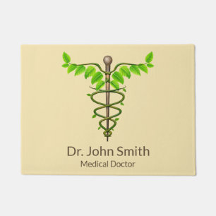 Paillasson Alternative Médicale Caduceus Vert Feuilles Beige