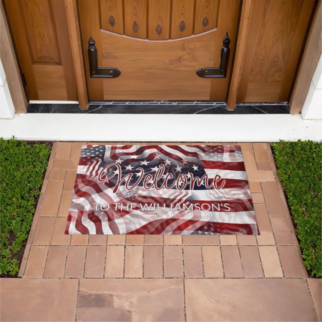 Paillasson American Red White Blue Stripes Stars Drapeau Bien (De plein air)