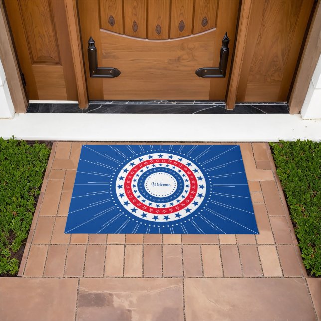 Paillasson Americana Red, White and Blue Stars Bienvenue (De plein air)