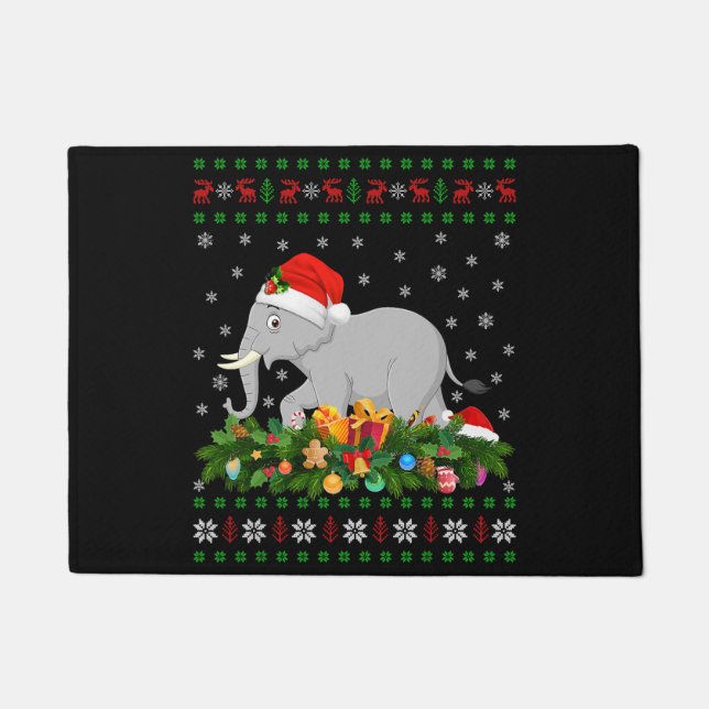 Paillasson amoureux des animaux d'éléphant santa hat elephant (Devant)