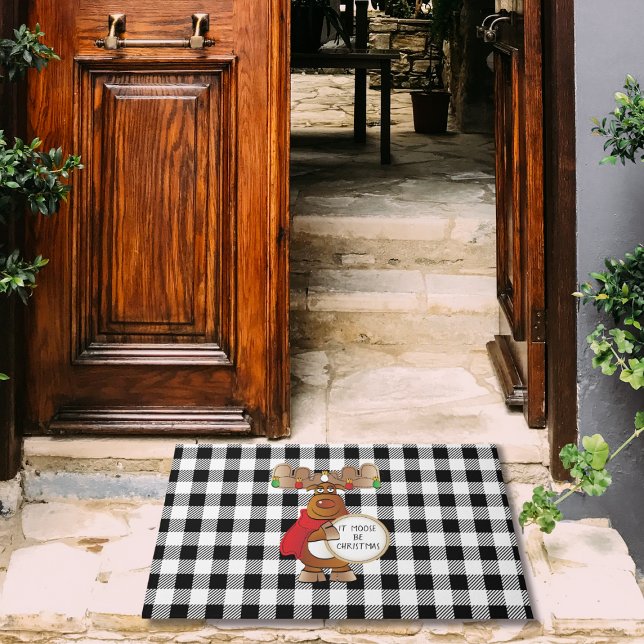 Paillasson Amusant orignal noir blanc Buffle chèque Noël (Créateur téléchargé)