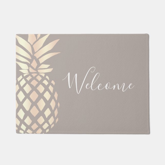Paillasson Ananas rose et gris d'or d'en cuivre assez élégant (Devant)