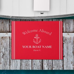 Paillasson Ancre classique et nom de bateau Bright Red Nautic