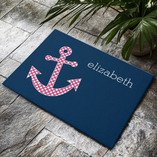 Paillasson Ancre de point rose Polka avec nom personnalisé Na