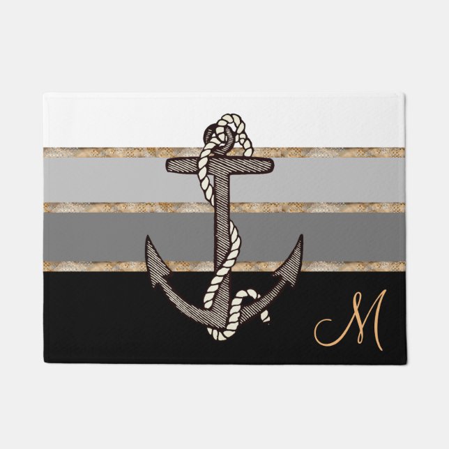 Paillasson Ancre et corde nautiques (gradient noir/monogramme (Devant)