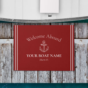 Paillasson Ancre et nom du bateau Burgundy Red Nautical