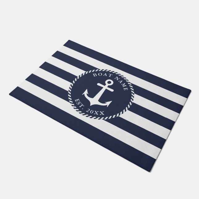 Paillasson Ancre marine bleu blanc personnalisé (Incliné)