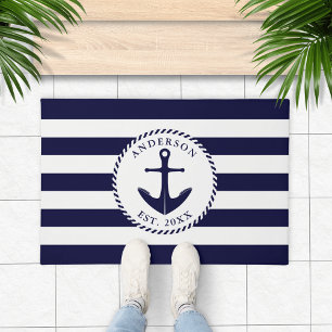 Paillasson Ancre Marine Bleu Blanc Personnalisé Nautique