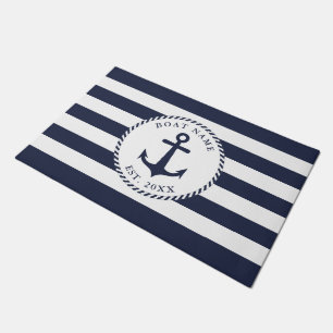 Paillasson Ancre marine bleue marine blanche personnalisée