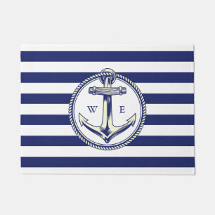 Paillasson Ancre nautique Bleu marine Rayures