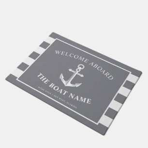 Paillasson Ancre nautique et nom du capitaine Slate Grey Stri