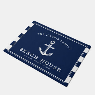 Paillasson Ancre nautique Maison de la plage Bienvenue Stripe