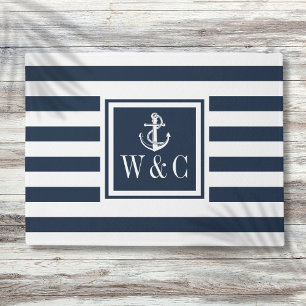 Paillasson Ancre nautique Monogramme Marine Bleu Stripe