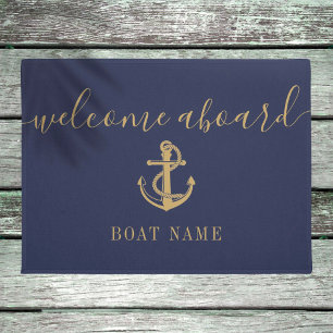 Paillasson Ancre nautique Nom du bateau Blue Gold Welcome Abo