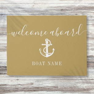 Paillasson Ancre nautique Nom du bateau Gold Welcome Aboard