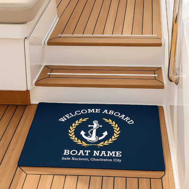 Paillasson Ancre nautique personnalisée Bienvenue à bord d'un (Custom Nautical Anchor Welcome Aboard Boat Doormat)