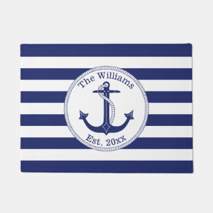 Paillasson Ancre nautique Stripes de marine Nom de famille 18