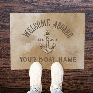 Paillasson Ancre nautique vintage Nom du bateau Welcome Aboar