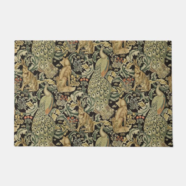 PAILLASSON ANIMAUX FORESTIERS, FOX, PEACOCK, LIT EN FLORAL VE (Devant)