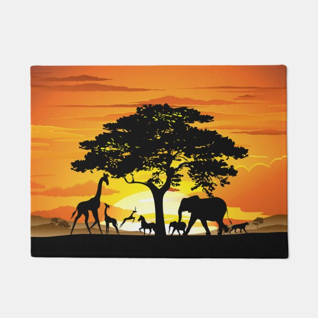 Paillasson Animaux sauvages sur le coucher de soleil de la sa (Devant)