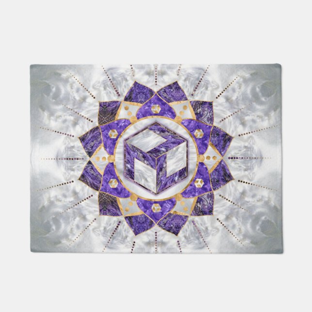 Paillasson Antahkarana à Lotus Mandala- Amethyst et Pearl (Devant)