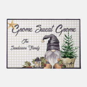 Paillasson Aquarelle de Noël Monogramme Gnome